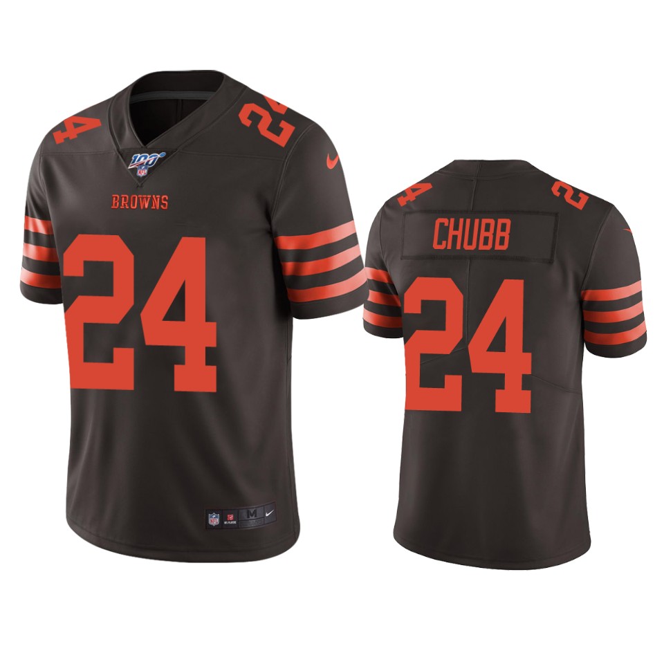 Men's Cleveland Browns #24 Nick Chubb Brown 2019 100th Season Color Rush Limited Stitched NFL Jersey.